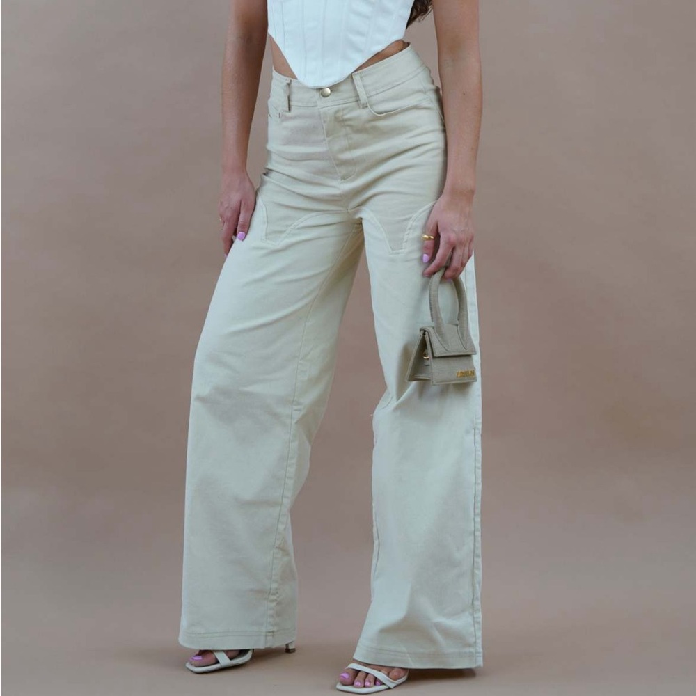 Sonia Contrast Wideleg Cargo Pants - Sand